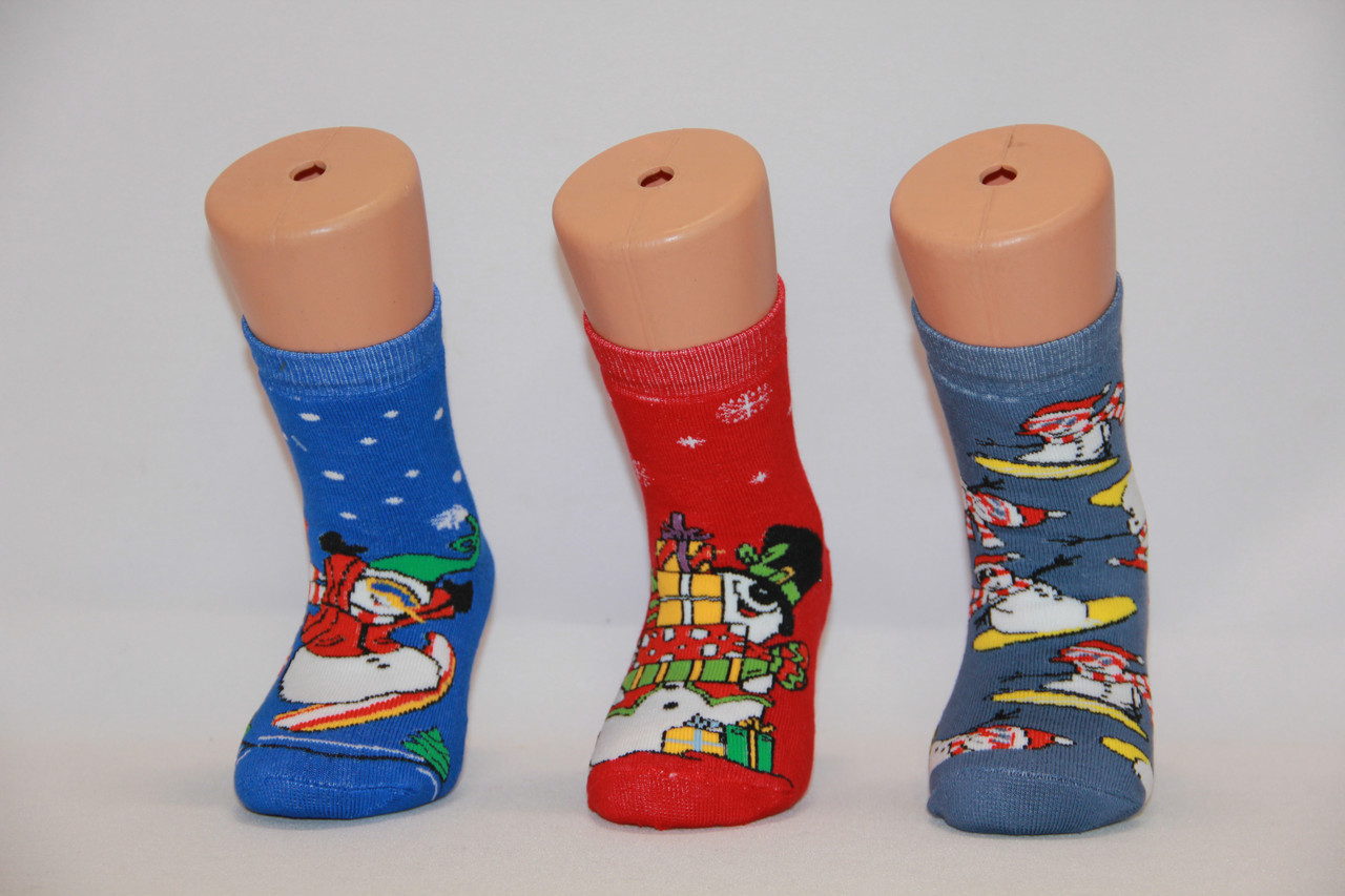 Дитячі шкарпетки махрові новорічні Стиль Люкс 20-22 к-5 асорті сніговиків