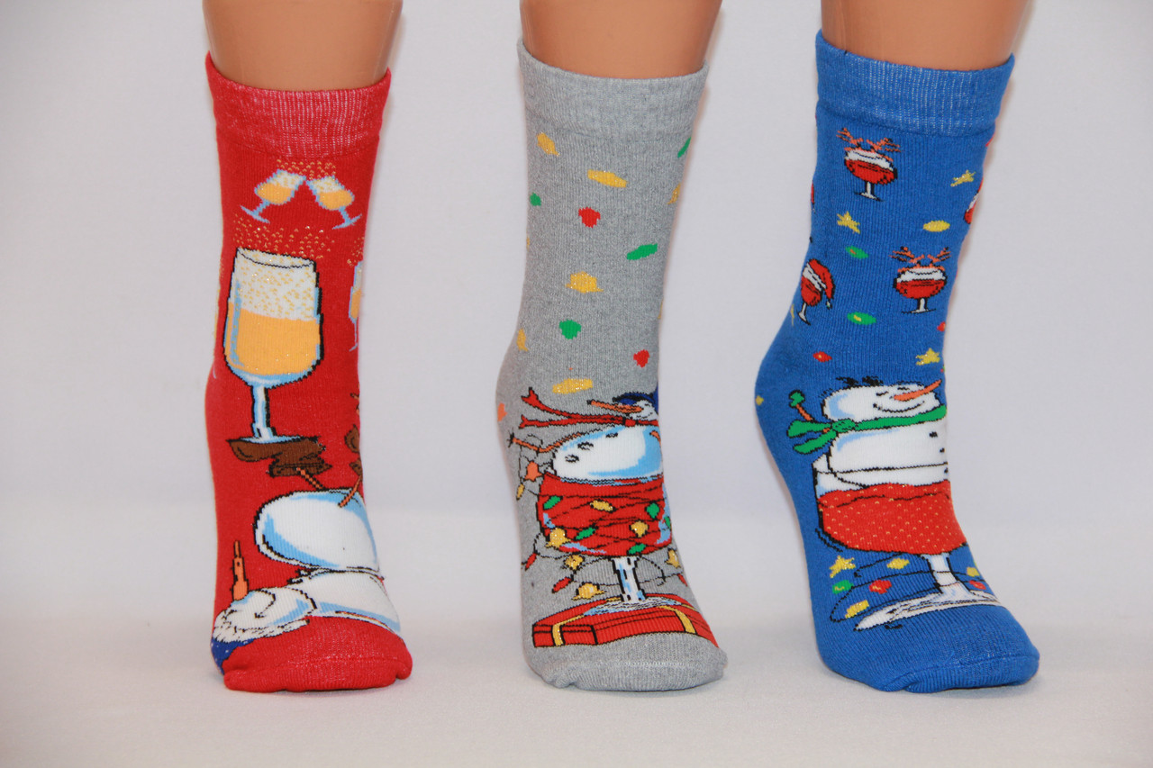 Женские носки махровые новогодние JNLEP 36-39  к-6 набор снеговики
