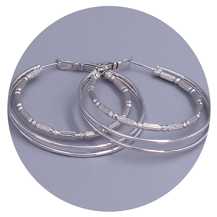 Сережки-кільця XР. Родій. Діаметр: 52 мм. Товщина: 4 мм.