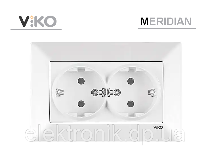Розетка подвійна із заземленням біла ViKO Meridian