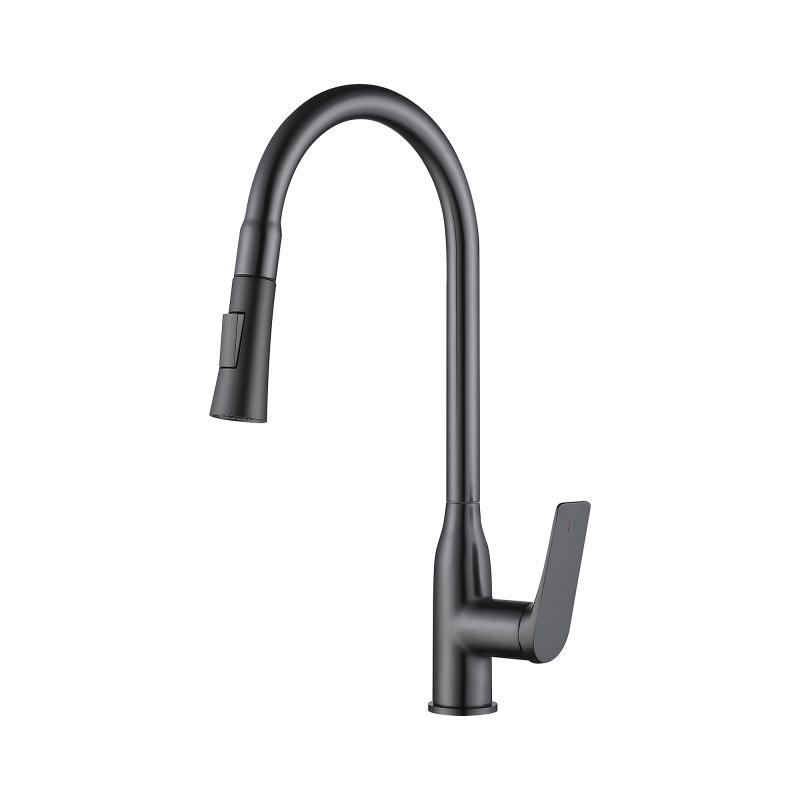 Змішувач для кухні Qtap Vlasta New з висувним виливом QTVLA344GMB45647 Gunmetal Графіт (збройова сталь), фото 1