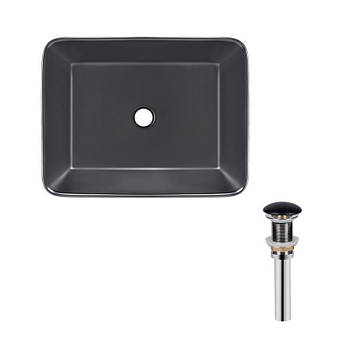 Комплект Qtap Tern: Раковина накладна прямокутна 475х370х140 мм Matt Black + Донний клапан PU03