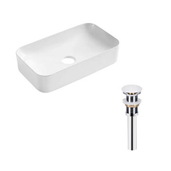 Комплект Qtap Tern: Раковина накладна прямокутна 605x350x140 мм WHITE + Донний клапан PU02