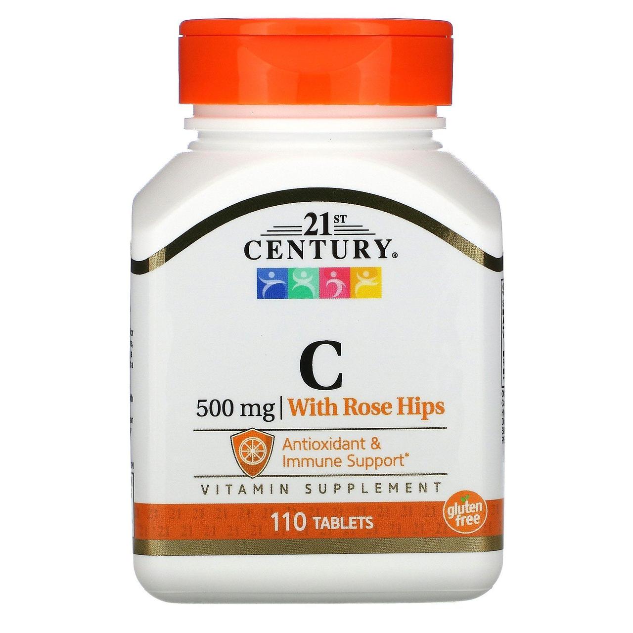 Вітамін C із шипшиною 21st Century (Vitamin C with Rose Hips) 500 мг 110 таблеток BX437