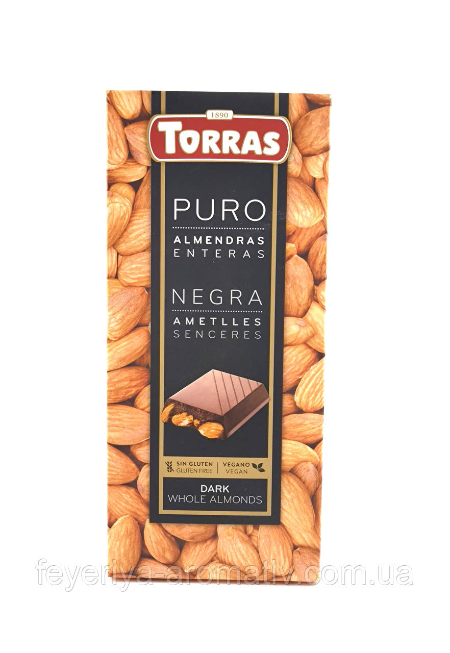 Шоколад чорний з мигдалем без глютену Torras 150г (Іспанія)
