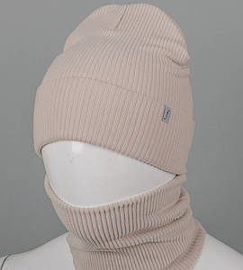 Трикотажний ангоровий комплект Шапка + Баф FERO (24051к), Св. Беж