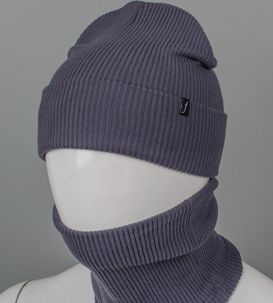 Трикотажний ангоровий комплект Шапка + Баф FERO (24051к), Графіт, фото 1