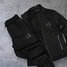 Спортивний костюм Armani чорний утеплений чоловічий спорт костюм Армані, зимовий брендовий костюм без капюшона