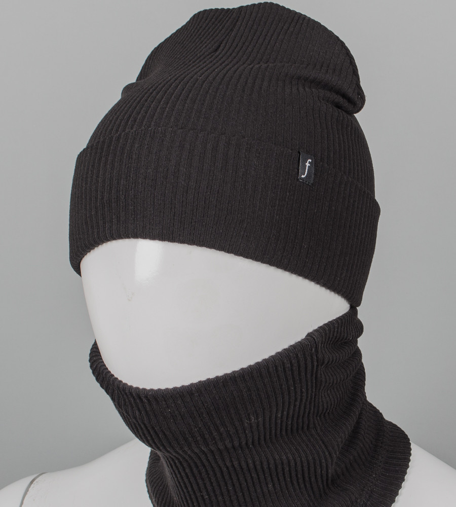 Трикотажний ангоровий комплект Шапка + Баф FERO (24051к), Чорний, фото 1