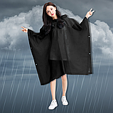 Дощовик жіночий чоловічий, плащ дощовик на кнопках, пончо жіноче чоловіче підліткове Hechpro 1060 чорний, фото 7