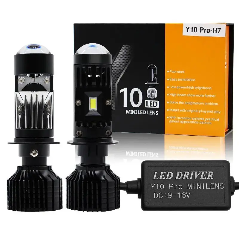 Лампи автомобільні LED H7 Лінзи D18мм 60W/16000LM/6000K 3570 Module 9-16V Canbus Y10Pro