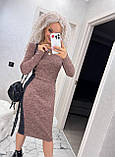 Красива сукня жіноча облягаюча бежева тепла сукня міді ангорова стильна сукня футляр нарядна, фото 2