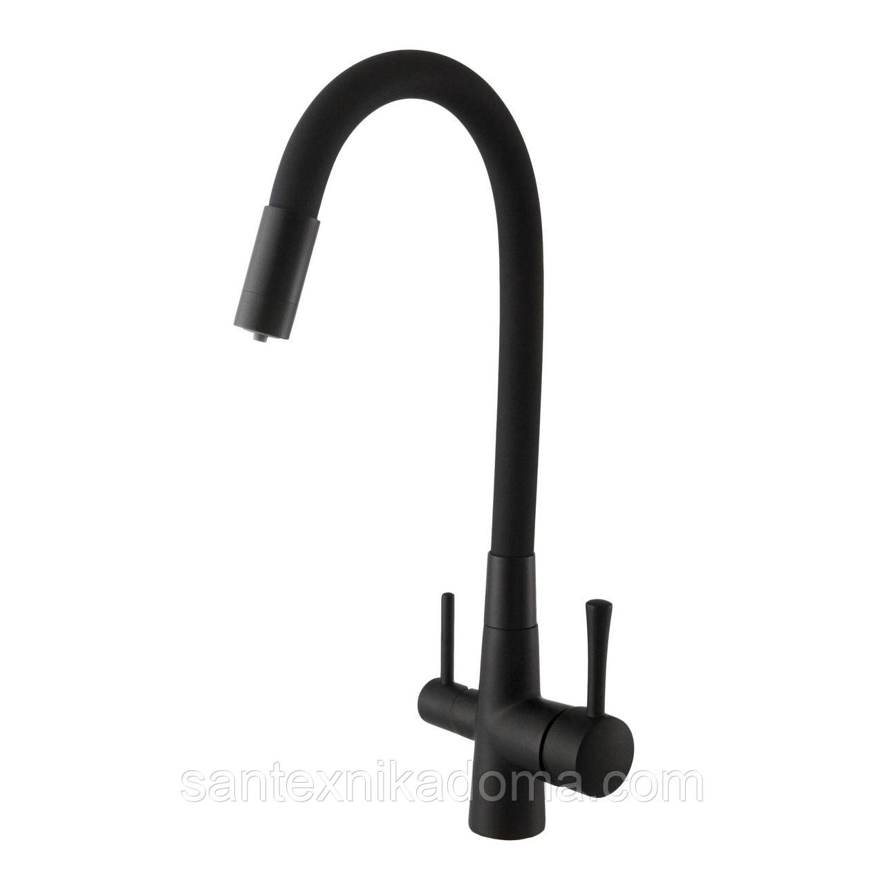 Змішувач для кухні під осмос Globus Lux LAZER GLLR-0903-10-BB латунь чорний гофровилив, фото 1