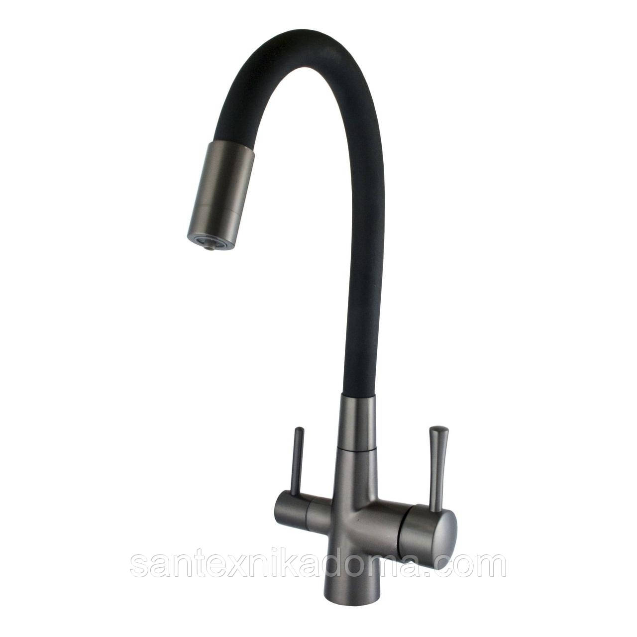 Змішувач для кухні під осмос Globus Lux LAZER GLLR-0903-11-GRAPHITE латунь чорний гофровилив