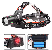 Фонарик налобный Bailong BL-8096-4 с 4 режимами свечения, регулируемым ремнём и USB-зарядкой, для туризма