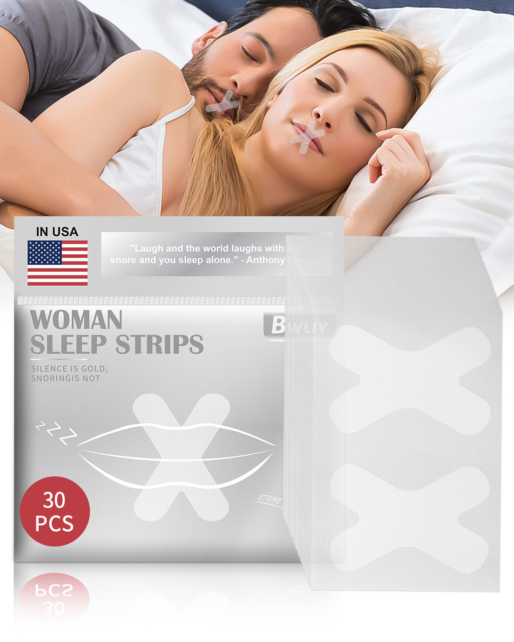 Смужки антихрап ротова стрічка від хропіння Woman Sleep Strips 30 шт, фото 1