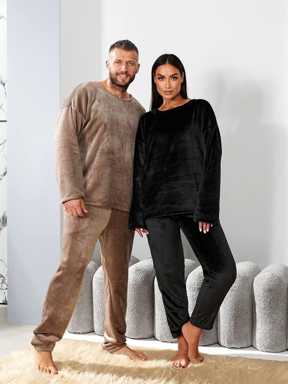 Тепла унісекс плюшева піжама красивий зручний домашній костюм у піжамному стилі для жінок і чоловіків, фото 1