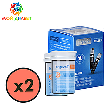 Тест-смужки Longevita Family 100 шт. у 2 флаконах по 50 шт. в упаковці