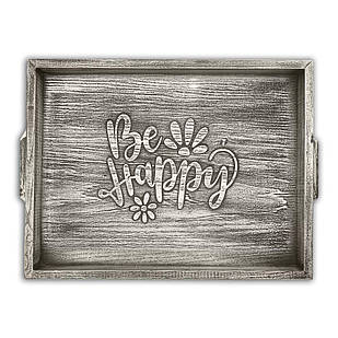 Піднос дерев'яний 30х40 Be happy сірий вінтаж хрп1001сва