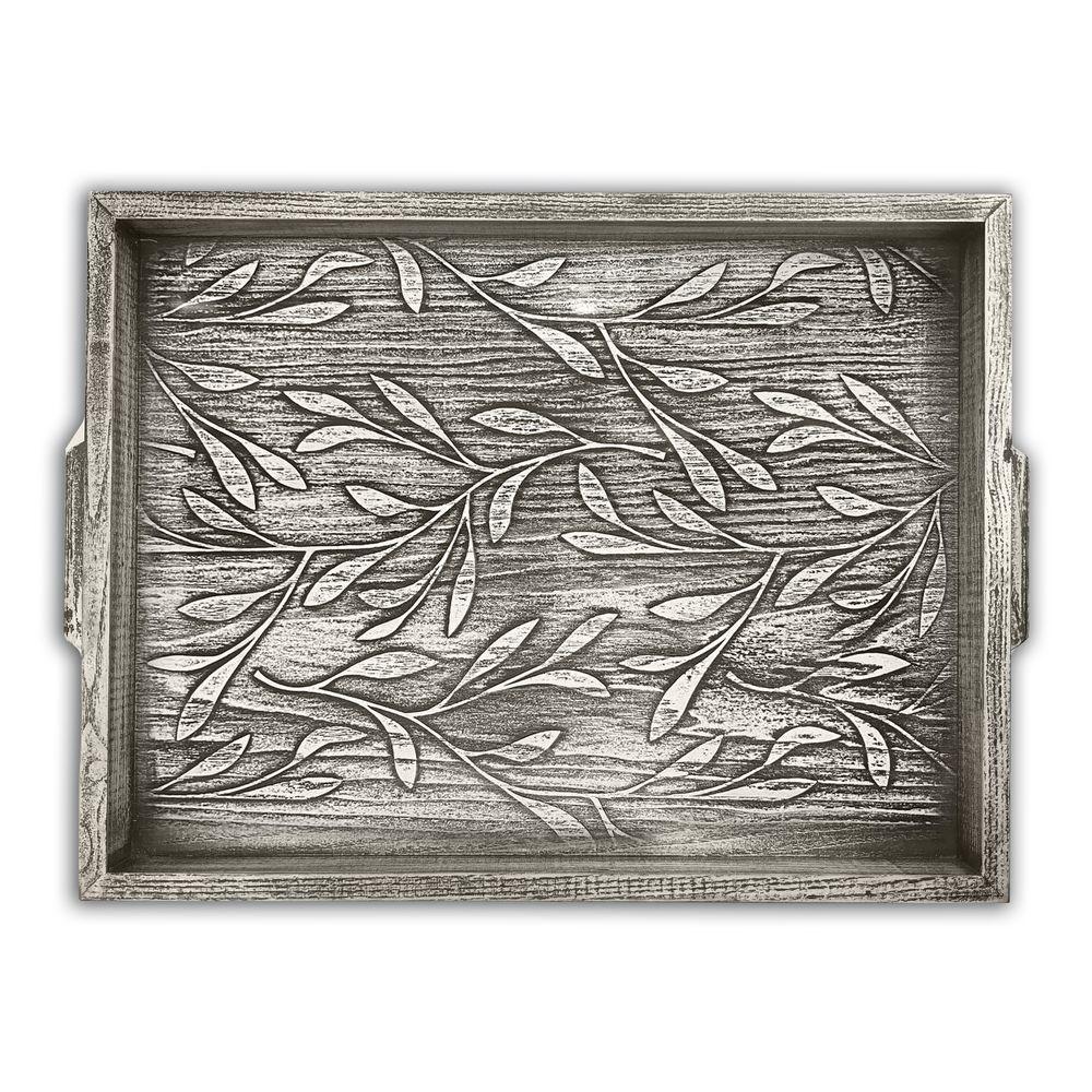 Піднос дерев'яний 30х40 Листя сірий вінтаж хрп1003св, фото 1