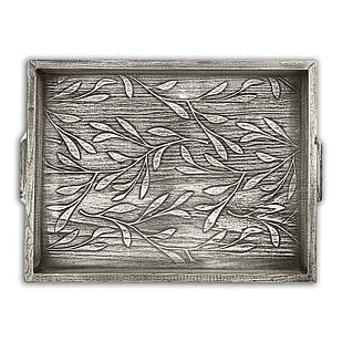 Піднос дерев'яний 30х40 Листя сірий вінтаж хрп1003св