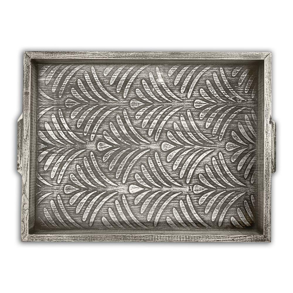 Піднос дерев'яний 30х40 Візерунок сірий вінтаж хрп1004св, фото 1