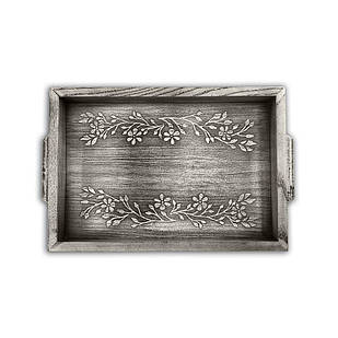 Піднос дерев'яний 20х30 Квіти сірий вінтаж хрп0014св