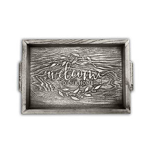 Піднос дерев'яний 20х30 Welcome to our home сірий вінтаж хрп0016сва