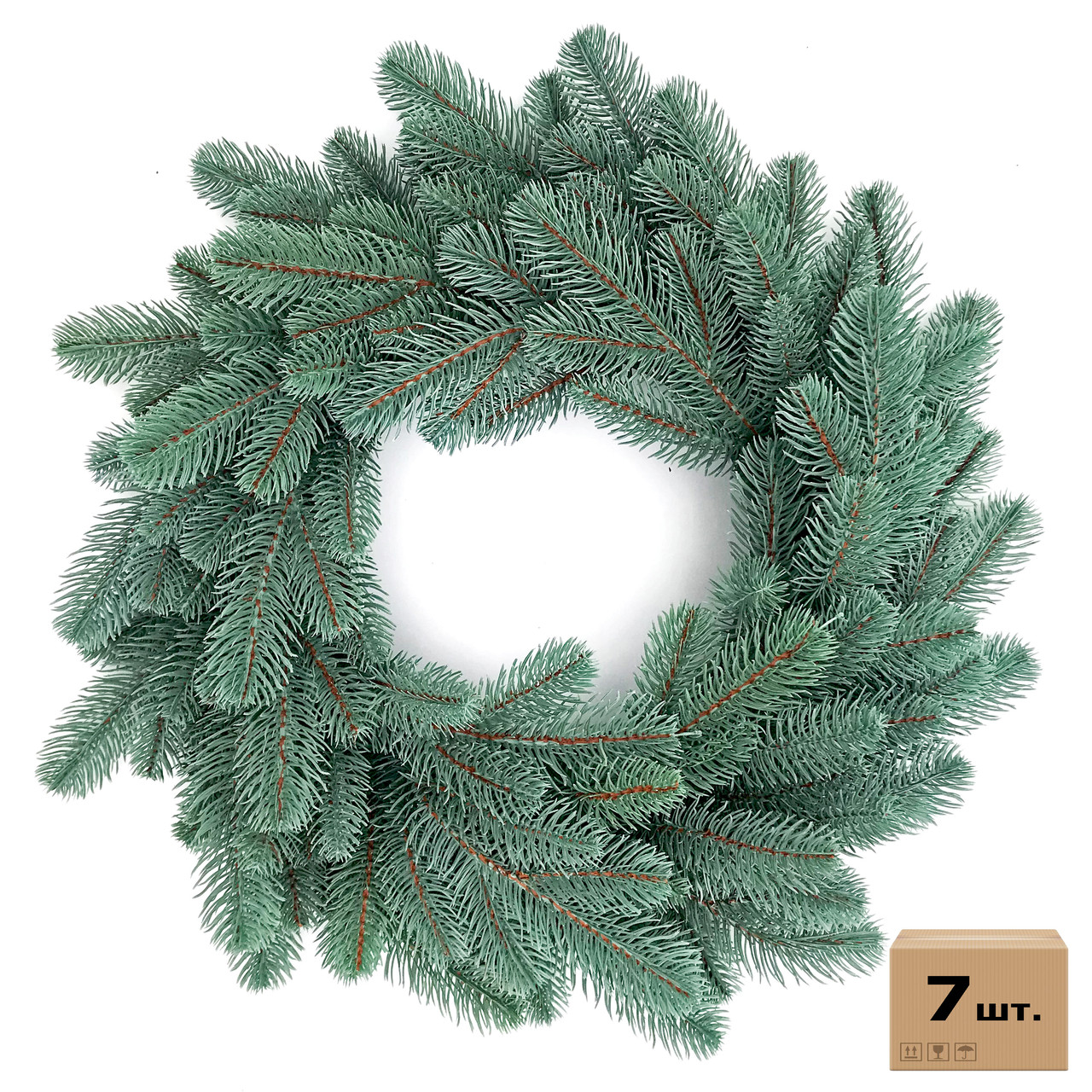 Вінки хвойні різдвяні Lux литі d-50 см блакитні (упаковка 7 шт.), фото 1