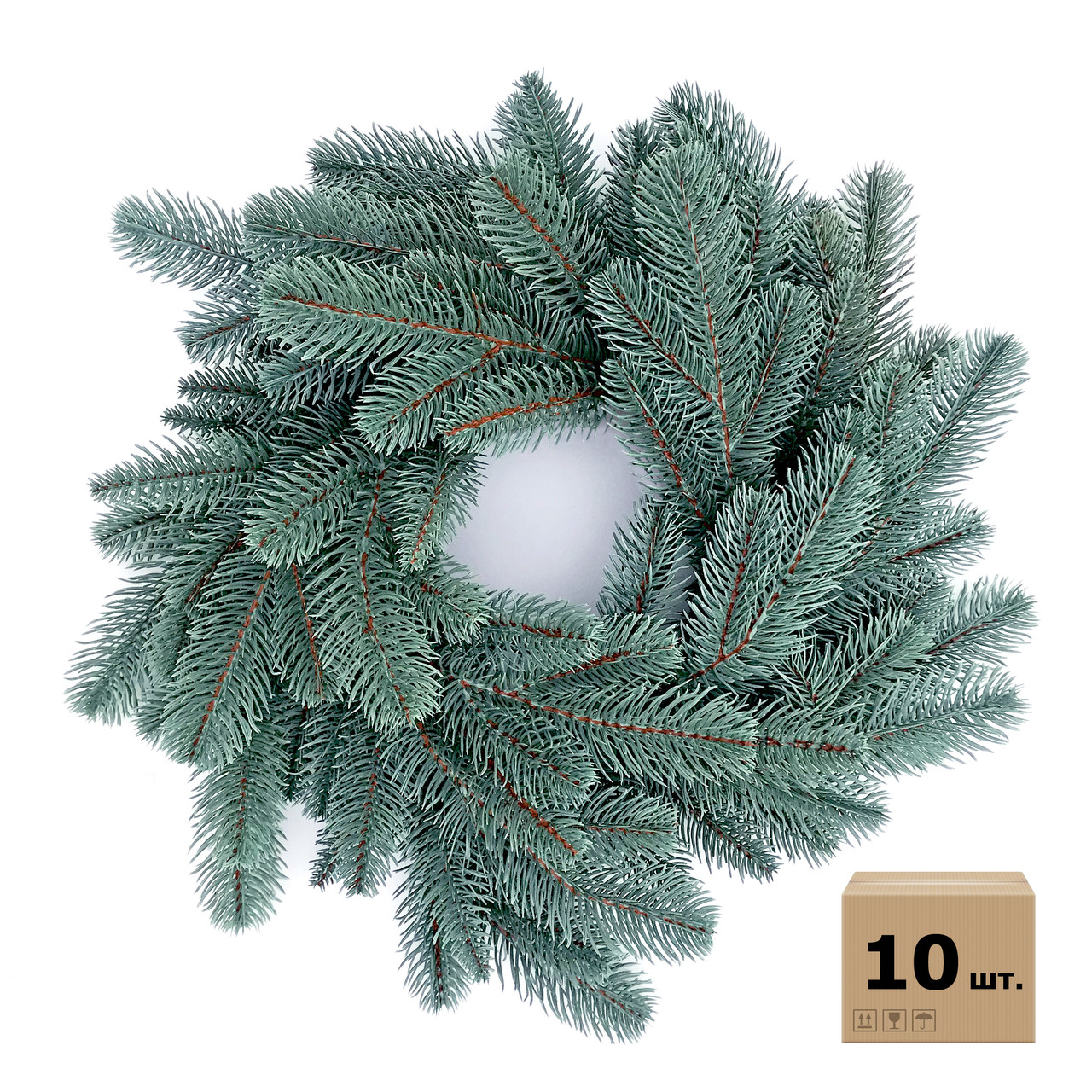 Вінки хвойні різдвяні Lux литі d-40 см блакитні (упаковка 10 шт.), фото 1