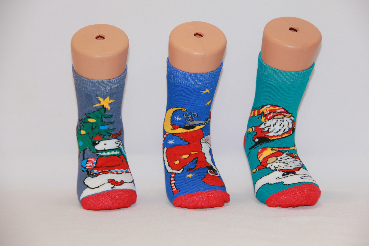Дитячі шкарпетки махрові новорічні Стиль Люкс 22-24 к-4 гноми, мідь,Santa з місяцем, фото 1