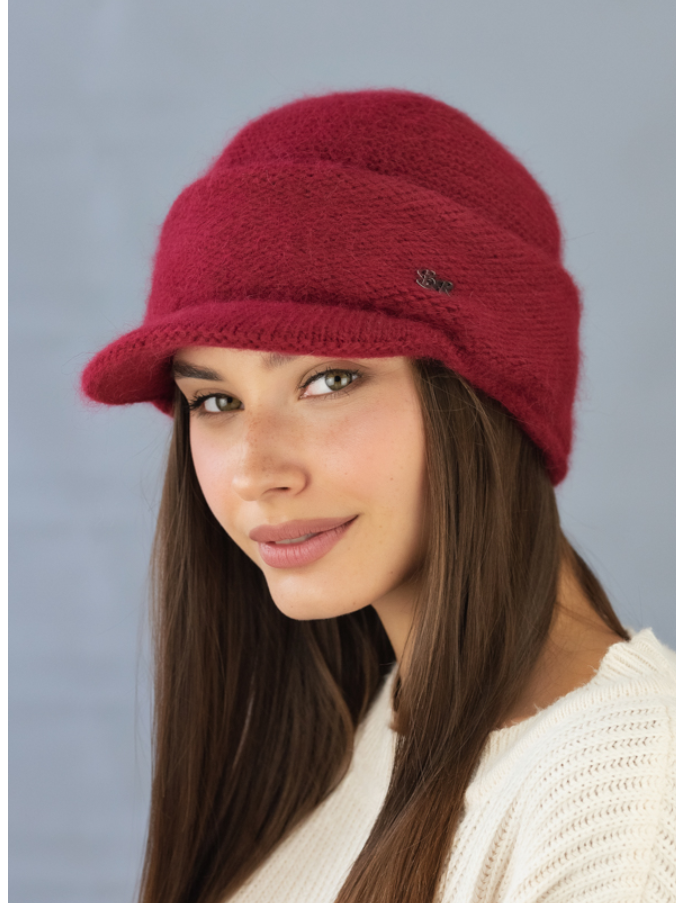 Кепка жіноча тепла зимова бордовий Жокейка 785W, фото 1
