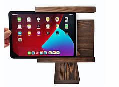 Настільна дерев'яна підставка для планшета каси (регулюється під розмір), коричневий колір