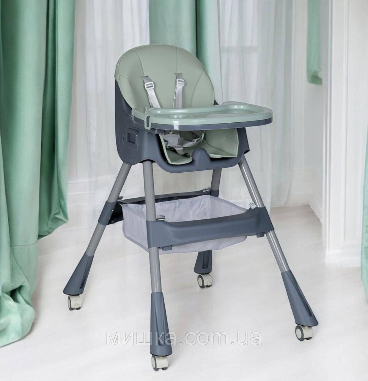 Стільчик для годування M 5722 Mint, до 20 кг, 3 положення спинки, підніжка, кошик для іграшок