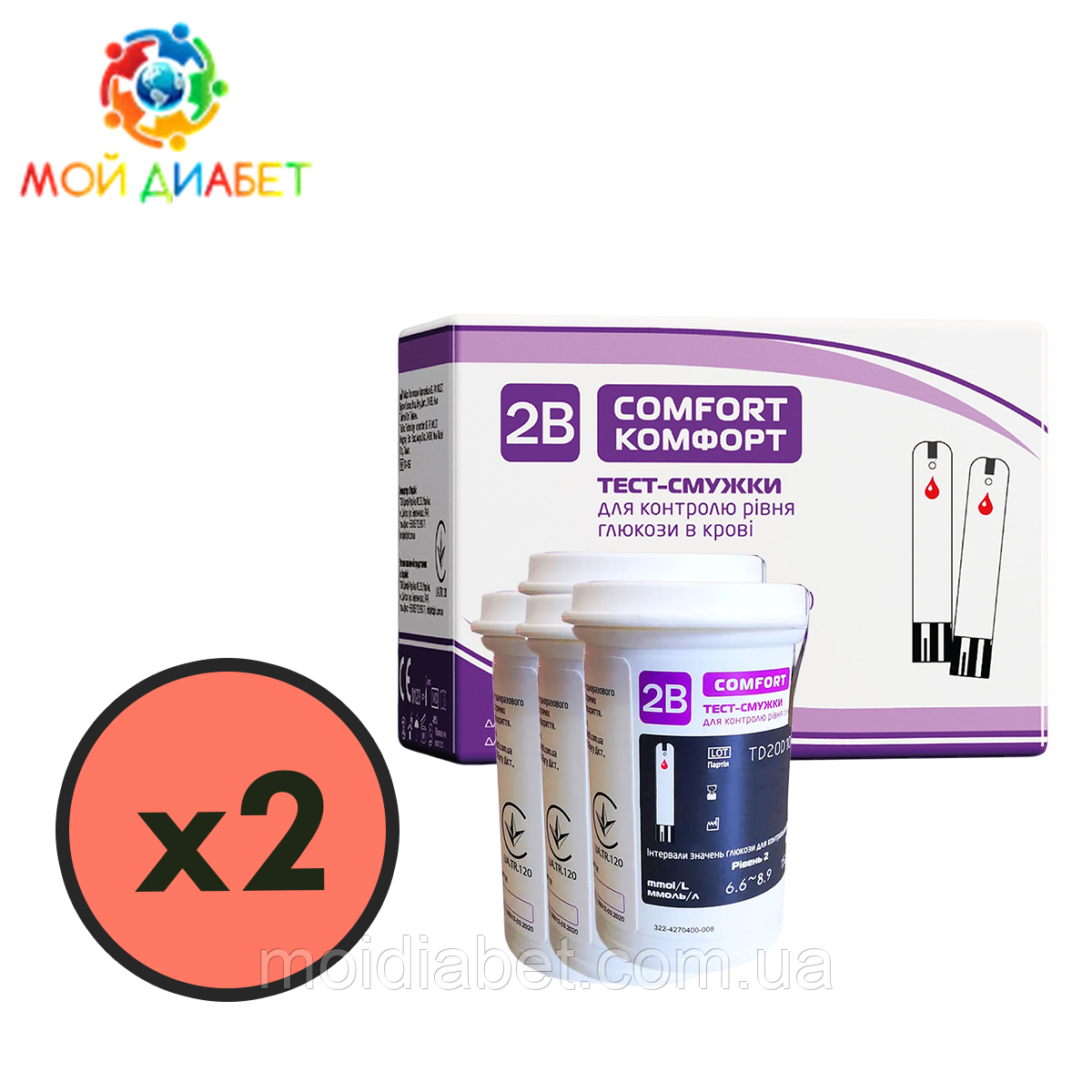 Тест-смужки Тубі Комфорт (2B Comfort) 100 шт. у 4 флаконі по 25 шт. в упаковці