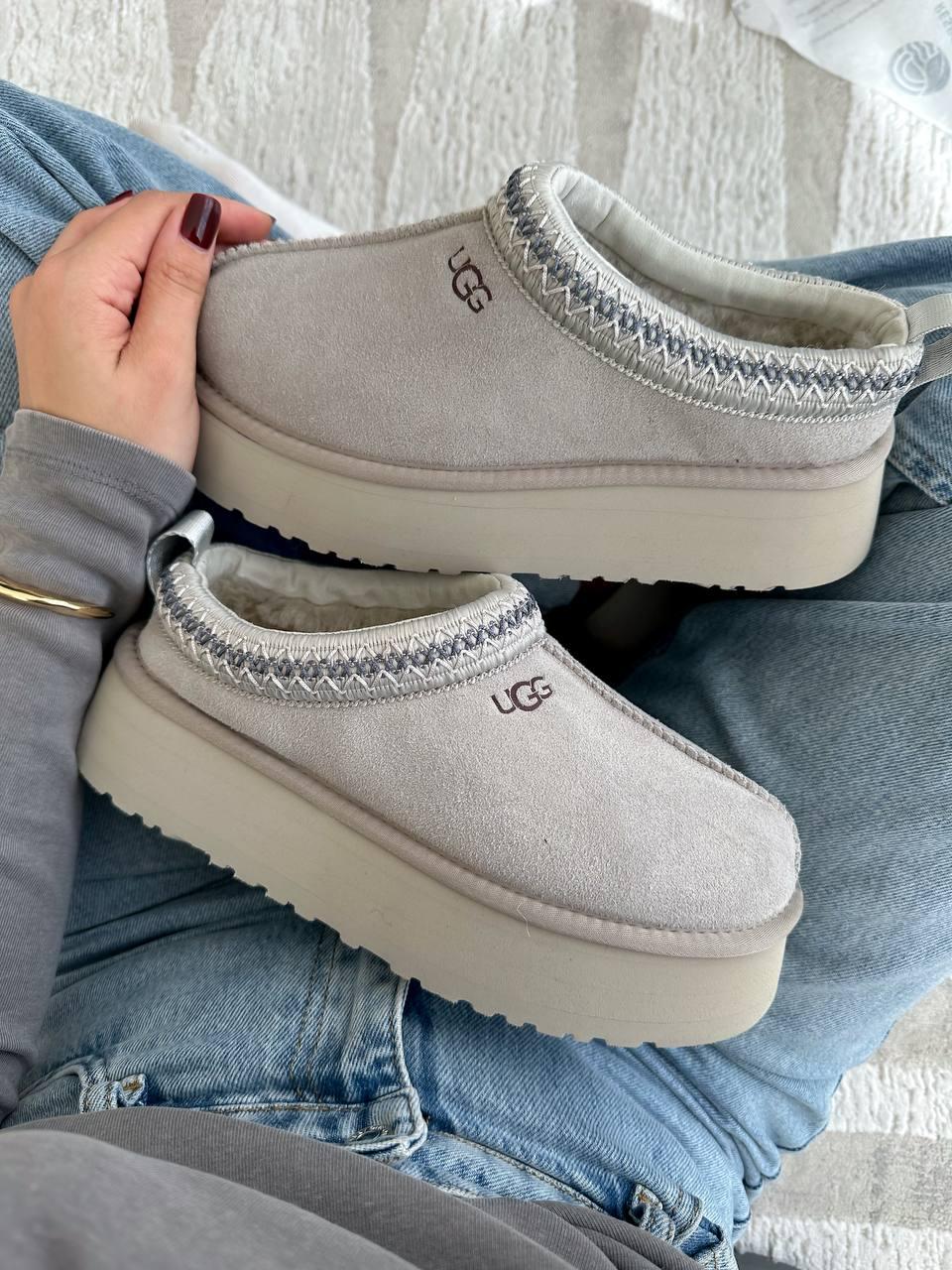Уги жіночі Ugg Tasman Platform Light Grey сірий короткі сабо тасман стильні капці на платформі, фото 1
