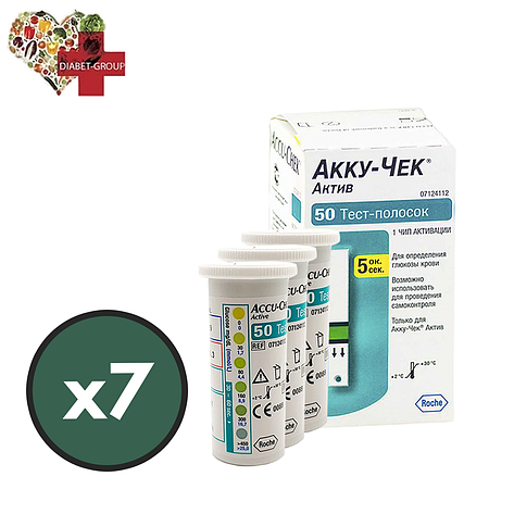 Тест-смужки Акку-Чек Актив (Accu-Chek Active) 350 шт. у 7 флаконах по 50 шт. в пакованні, фото 1