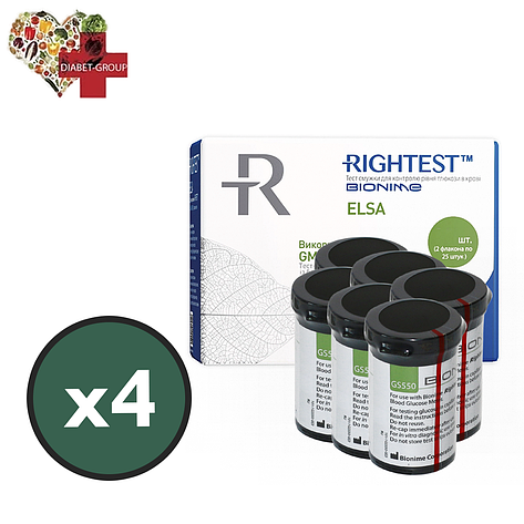 Тест смужки Біонайм 550 (Bionime Rightest GS550) (ELSA) 200 шт. у 8 флаконах по 25 шт. в пакованні, фото 1