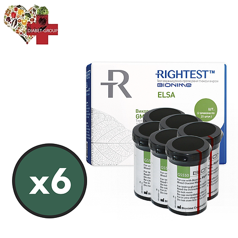 Тест смужки Біонайм 550 (Bionime Rightest GS550) (ELSA) 300 шт. у 12 флаконах по 25 шт. в пакованні, фото 1