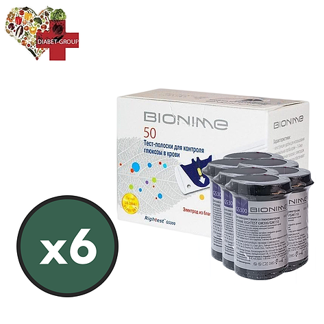 Тест-смужки Bionime GS300 300 шт. в 12 флаконах по 25 шт. у пакованні, фото 1