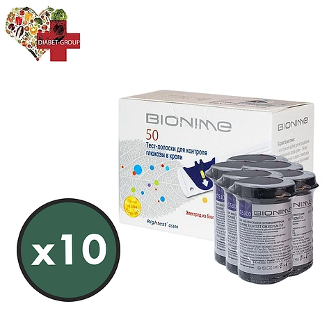 Тест-смужки Bionime GS300 500 шт. у 20 флаконах по 25 шт. в упаковці, фото 1
