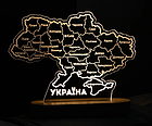 Нічник у формі карти України з усіма областями 21*27 см світле та темне дерево, фото 6