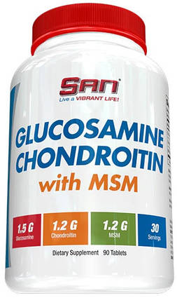 Глюкозамін хондроїтин МСМ SAN Glucosamine Chondroitin MSM 90 таб, фото 1