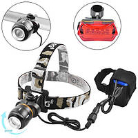 Велофари + на лоб Police B06B-T6, zoom, STOP-5LED, 4х18650, 2хААА, ЗУ 220V