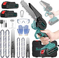 Міні ланцюгова пилка 6 дюймів 4 дюйми, акумулятор 2 x 2000 мАг, безщіткова міні-бензопила 26 В ручна одноручна