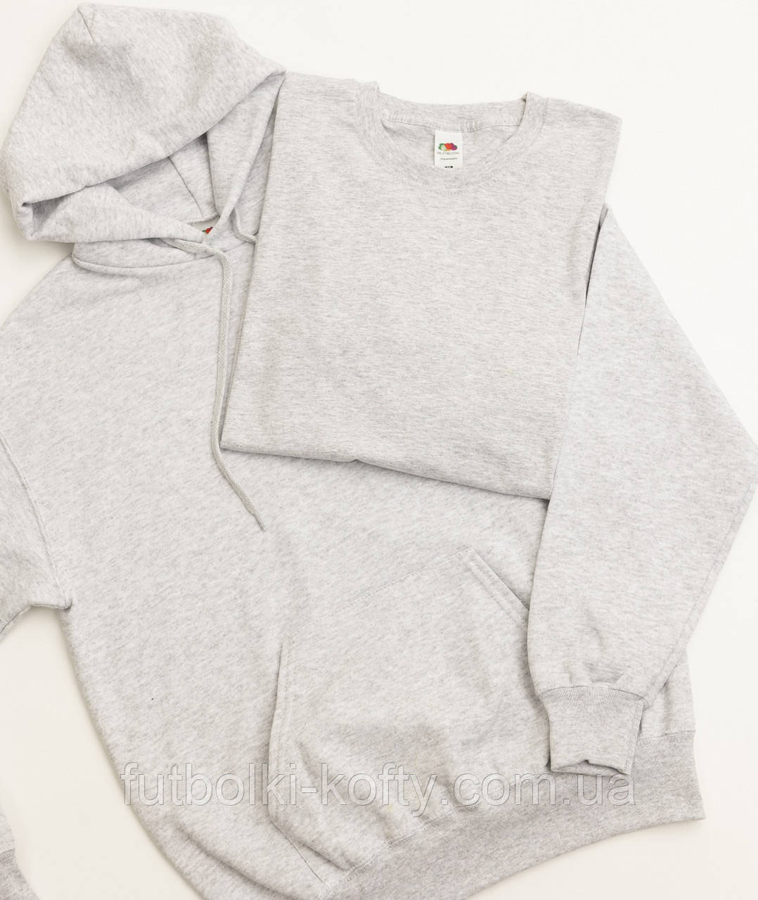 Акція! Комплект толстовка чоловіча сіра + футболка з довгим рукавом чоловіча сіра зі знижкою 50% Fruit of the Loom, фото 1