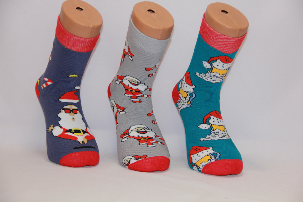 Чоловічі шкарпетки махрові новорічні з бавовни НЛ к-4 пиво, джога, щотанцюють Santa, фото 1