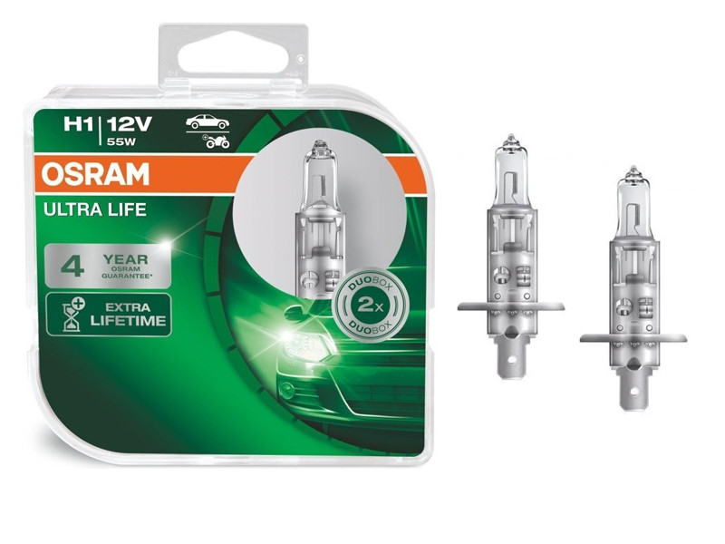 Комплект галогенових ламп Osram 64150ULT UltraLife H1 55W 12V P14.5S 10X2 HardDuopet, фото 1