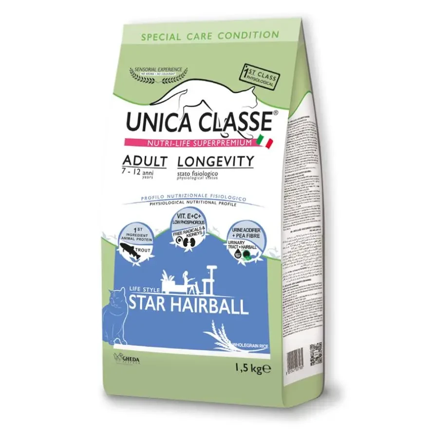 Сухий корм для котів Gheda Unica Classe Adult Longevity Dry корм для дорослих кішок з фореллю, 1.5 кг