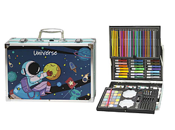 Набір для дитячої творчості та малювання 145 предметів юний художник в алюмінієвій валізі Астронавт Синій